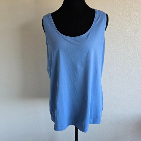 Chico's Top Tank Size 2 Blue Stretch Sleeveless Scoop Neck Nylon Spandex Large - Picture 1 of 7